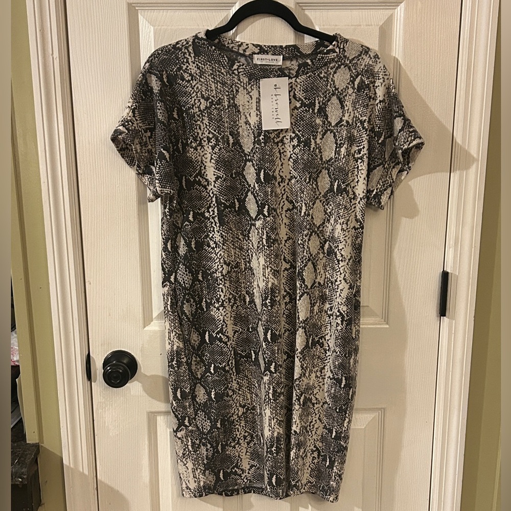 First Love Monochrome Snakeskin Print Animal Print Dress Medium M